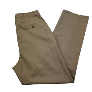 St Johns Bay Mens Pants 36x34 Khaki Flat Front Classic Fit Casual 100% Cotton